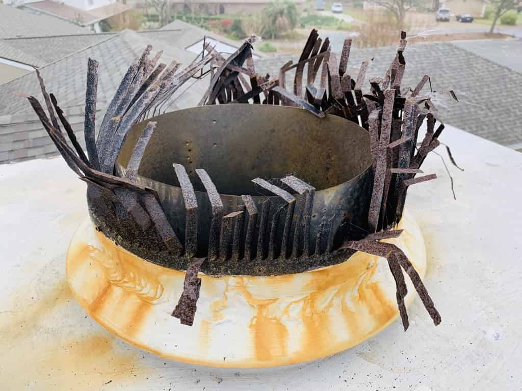 Destroyed chimney, and chimney cap