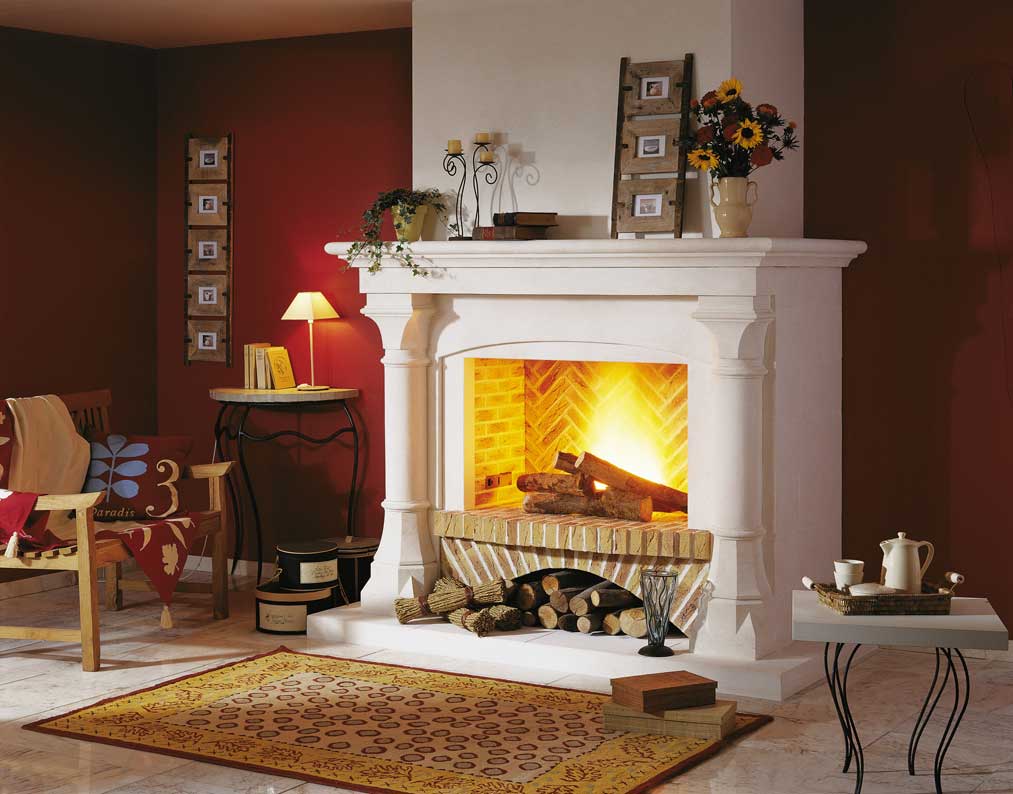 Lit Fireplace