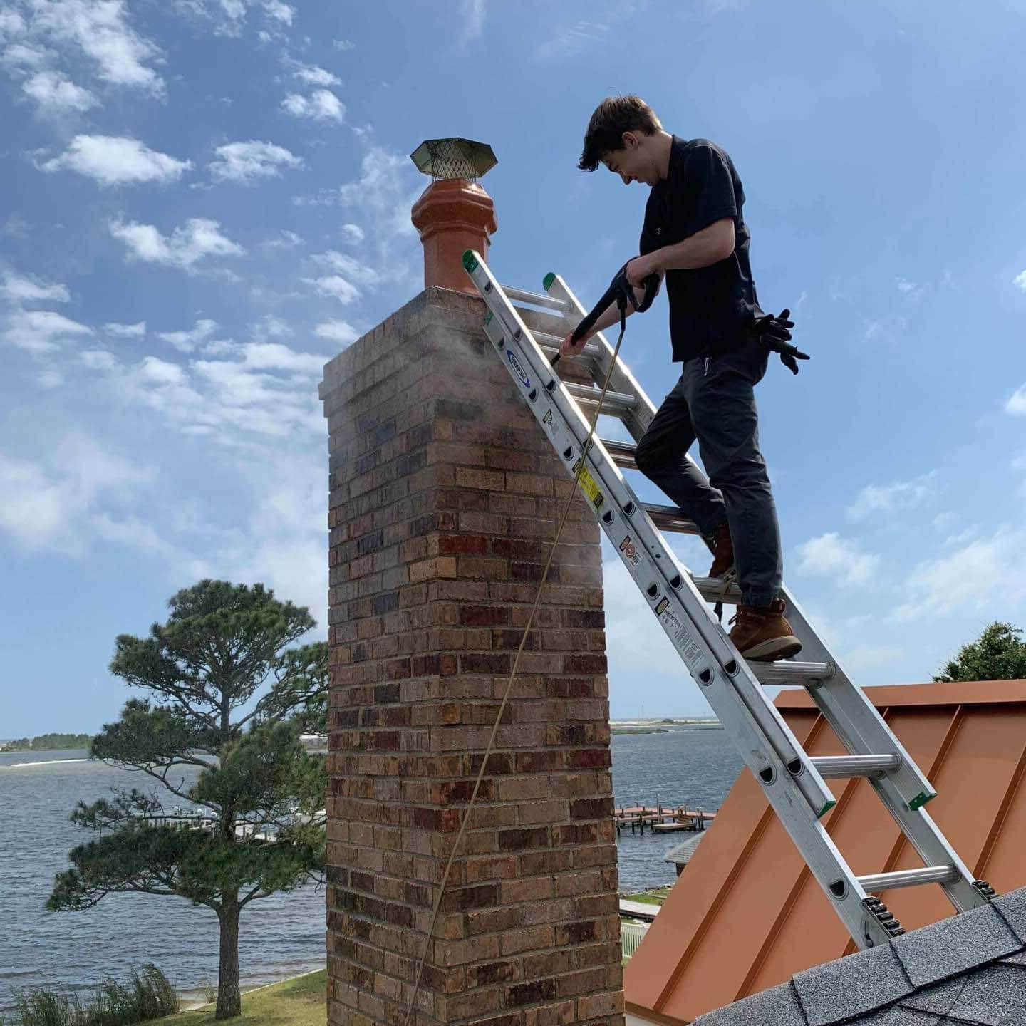 Giving the chimney a good wash