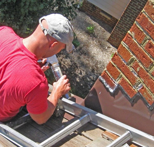 Sootmaster Chimney Sweep Hoover Technician Repairing Flashing