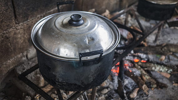 cooking pot on a fire
